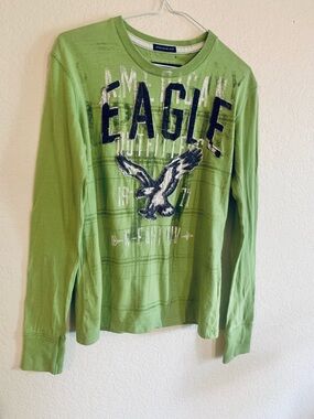 American Eagle Men's XS Vintage Fit Graphic Tee Long Sleeve Lime Green Unisex